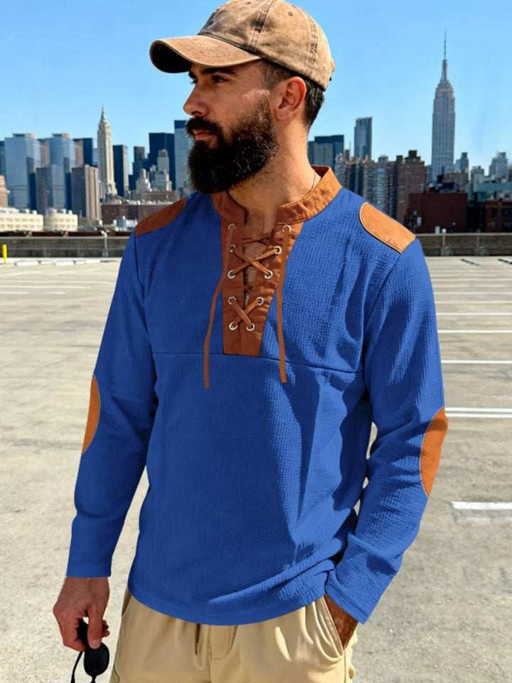 Men's Full Size Vintage Lace-Up Long Sleeve T-Shirt Plus Size