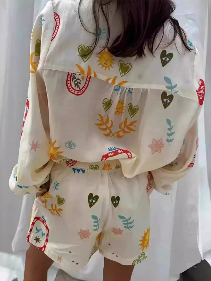 Button Up Long Sleeve Shirt and Shorts Set