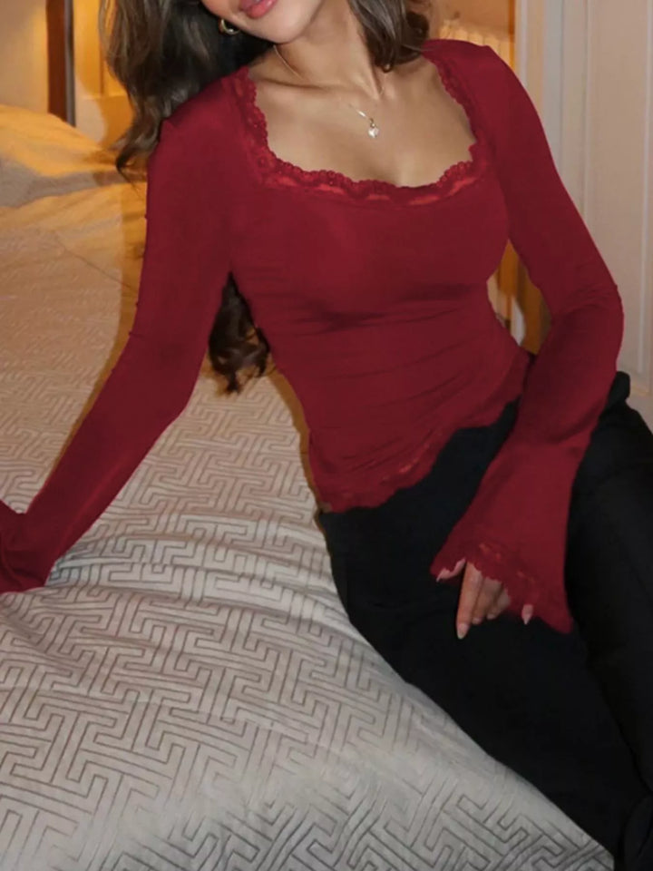 Lace Trim Long Sleeve T-Shirt