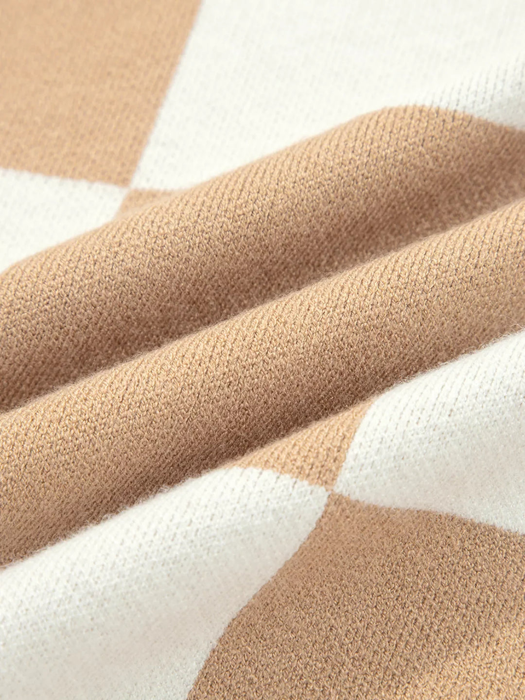 Checkered Pattern Loose Drop Shoulder Half Sleeve Sweater