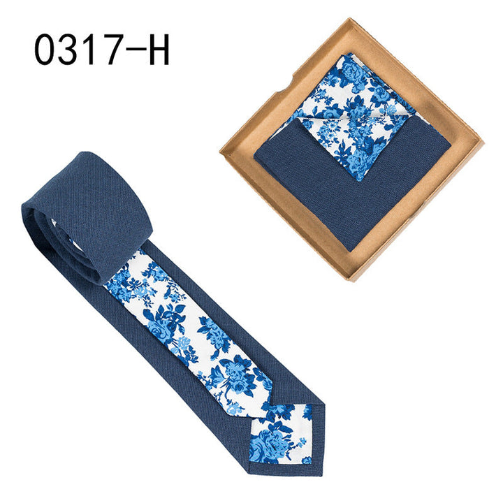 Men's Tie Floral Print Pocket Square Cotton Tie