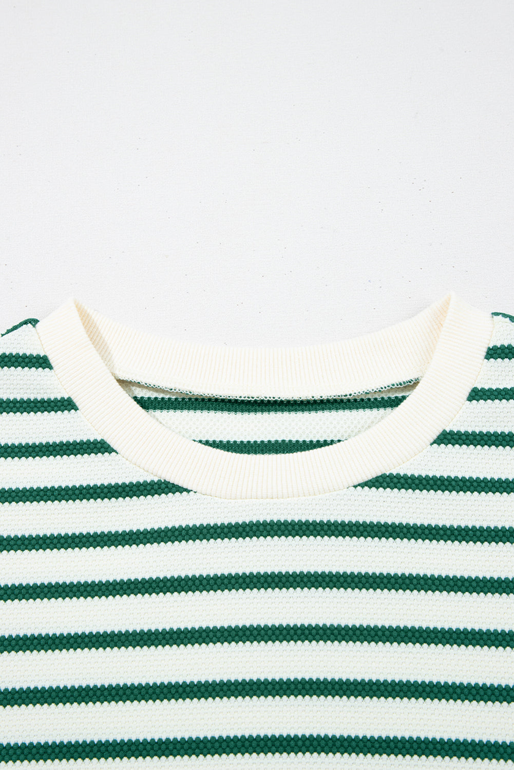 Green Stripe Scallop Lace Trim Ruffle Short Sleeves Crewneck Top