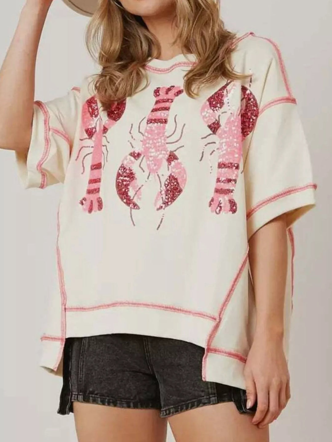 Sequin Lobster Half Sleeve T-Shirt