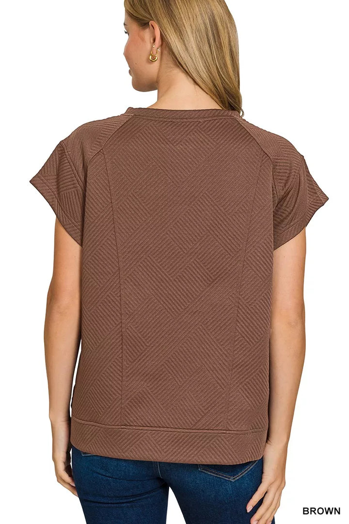 Zenana Textured Knit Jacquard Short Sleeve Top