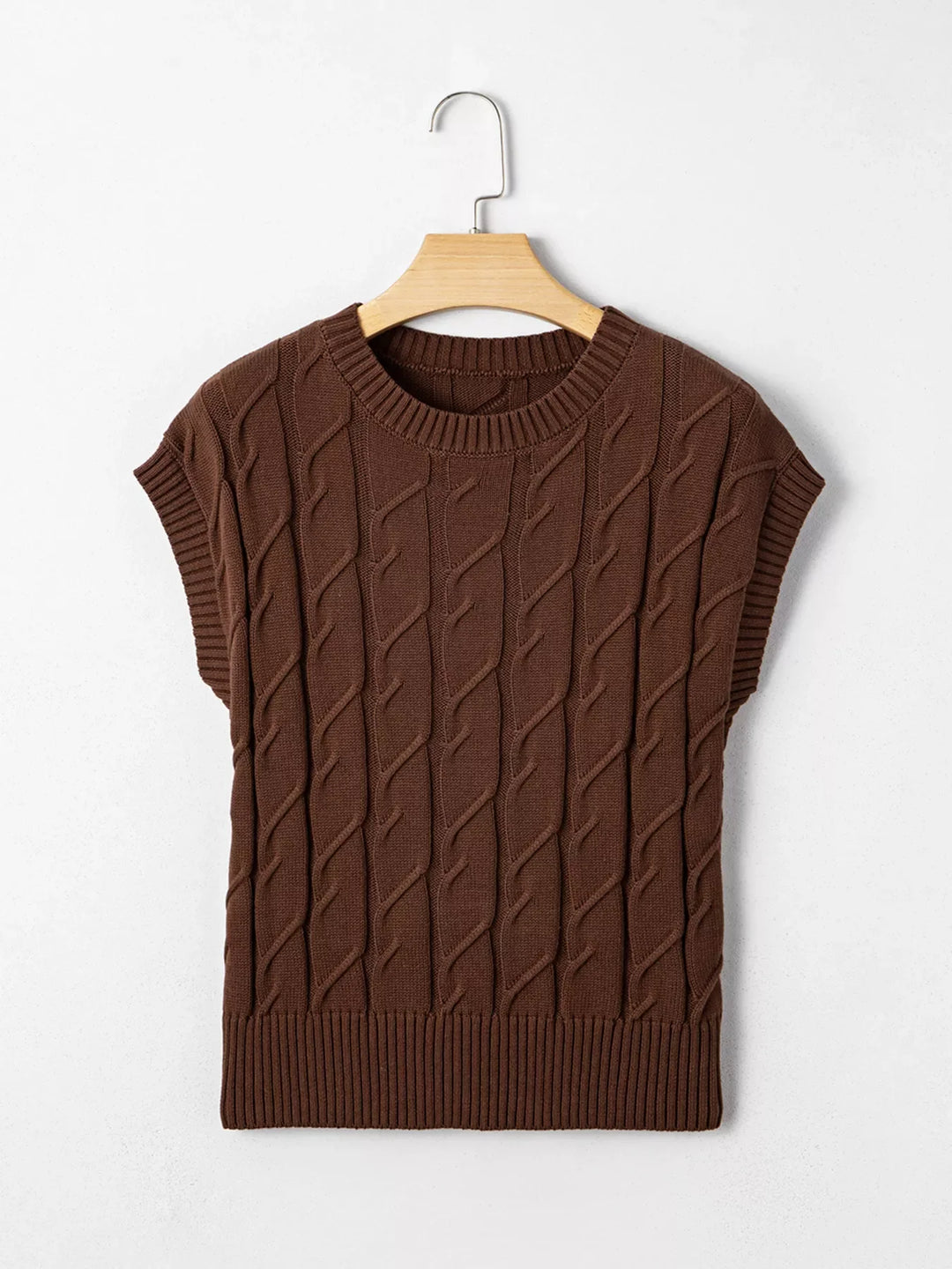 Cable Texture Crew Neck Short Sleeve Sweater Top