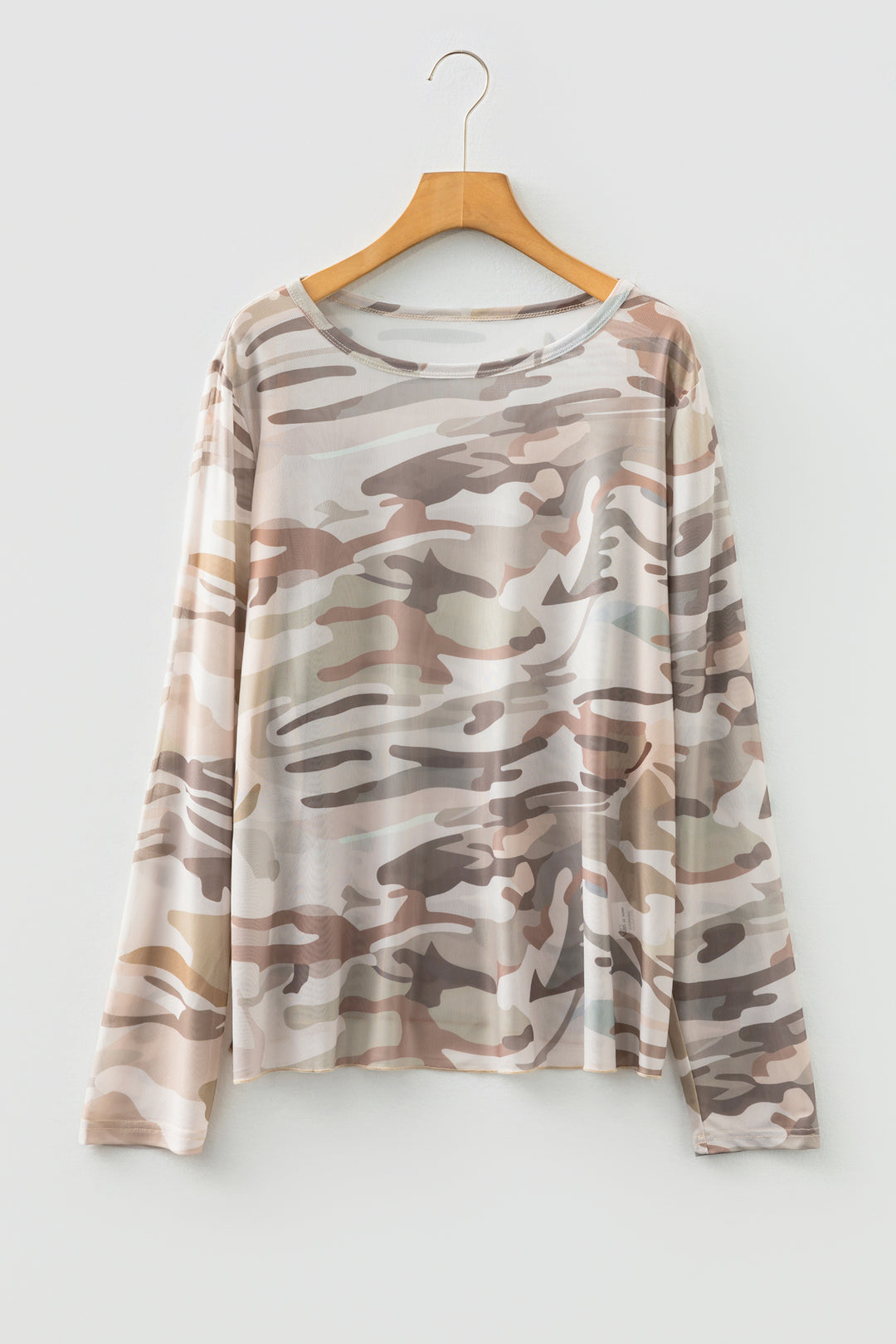 Green Plus Size Western Camo Print Mesh Long Sleeve Top