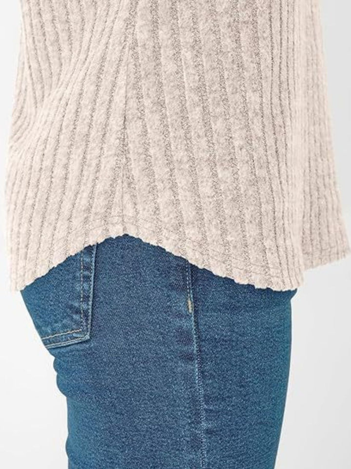 Ribbed Knit V-Neck Relaxed Fit T-Shirt