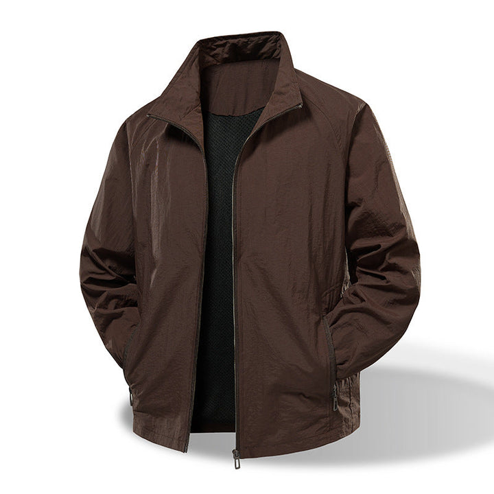 Men's Nylon Stretch Workwear Jacket - Outdoor Casual Multi-Pocket Loose Fit Coat For Hiking And Daily Wear