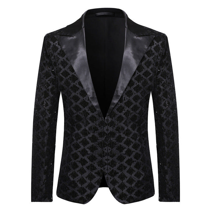 Stage Banquet Host Party Diamond-Shaped Sequin Suit Tuxedo Coat