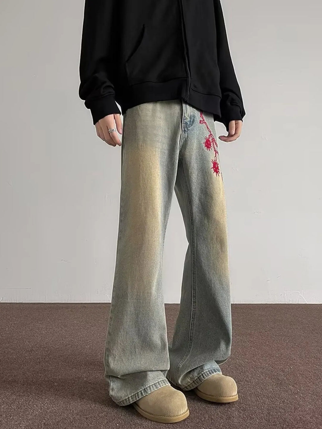 Men's Full Size Embroidered Wide Leg Jeans Plus Size