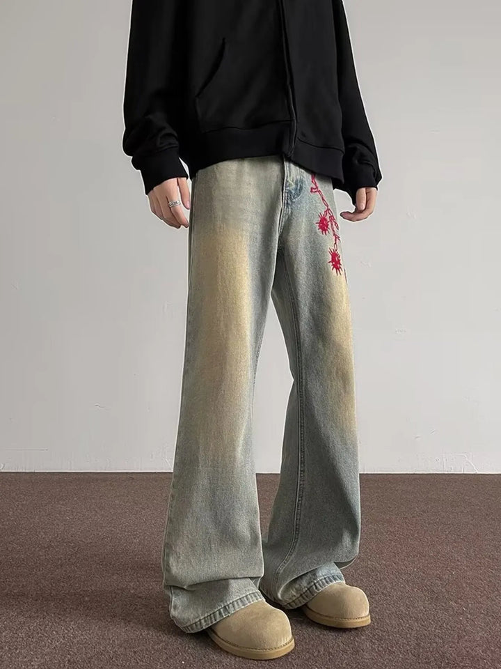 Men's Full Size Embroidered Wide Leg Jeans Plus Size