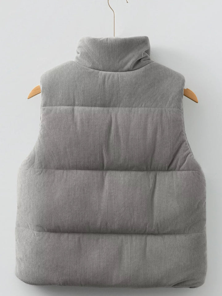 Corduroy Stand Neck Zipped Puffer Vest