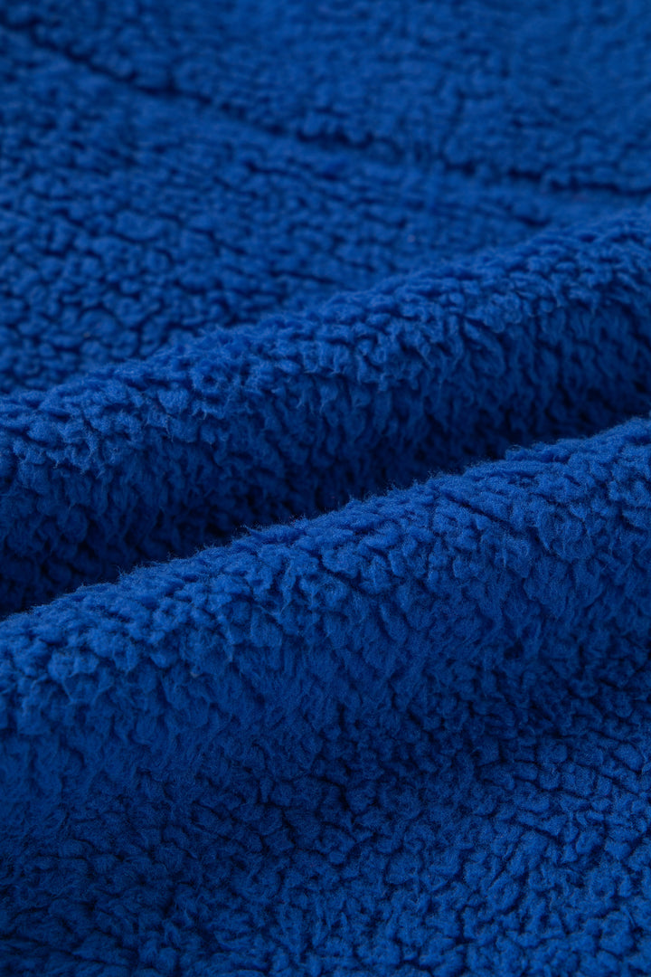 Sky Blue Sherpa Half Zip Contrast Trim Pullover Hoodie