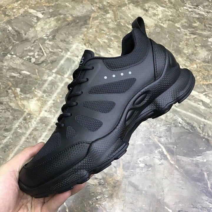 2026 Summer New Men's Casual Shoes, Fly Knit Mesh Breathable Sneakers, Black Lace-Up Platform Sole Versatile Trendy Footwear