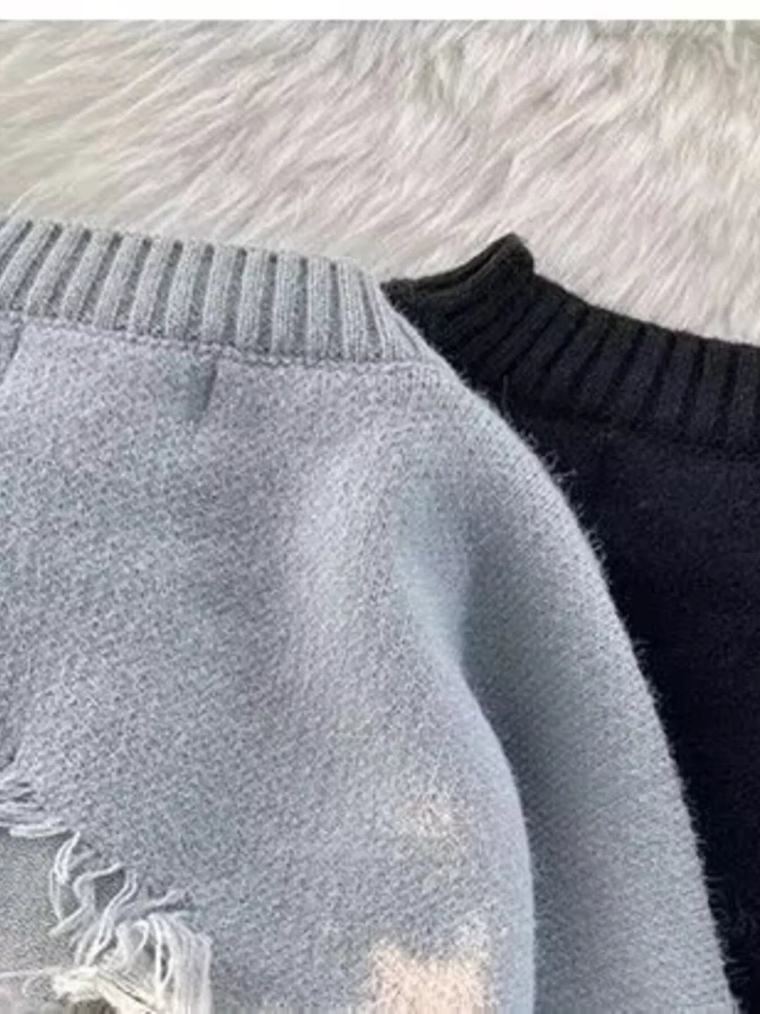 Men's Plus Size Distressed Knit Pullover Sweater
