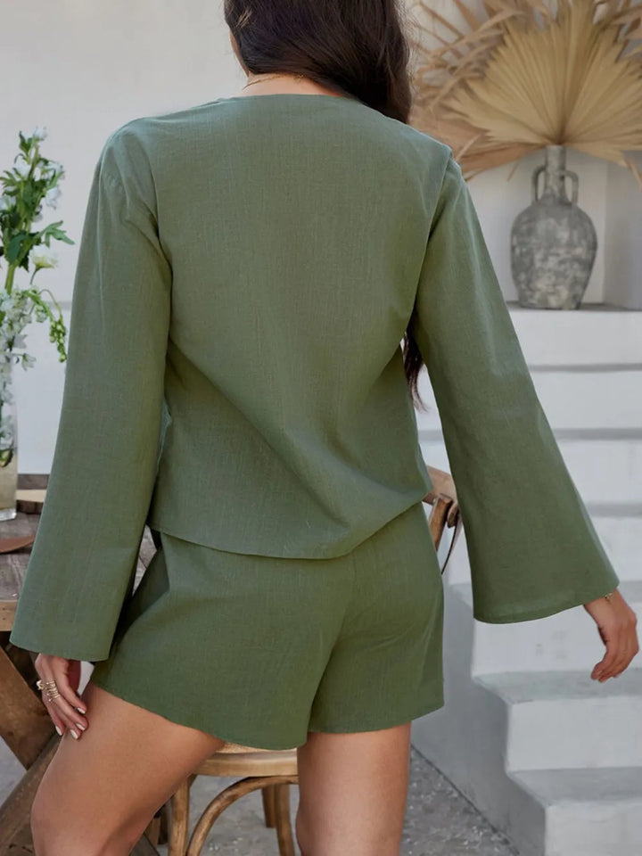 Devine Double Tied V-Neck Top and Shorts Set