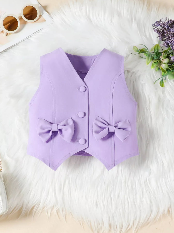 Children's Bowknot Vest & Pleated Skirt Set