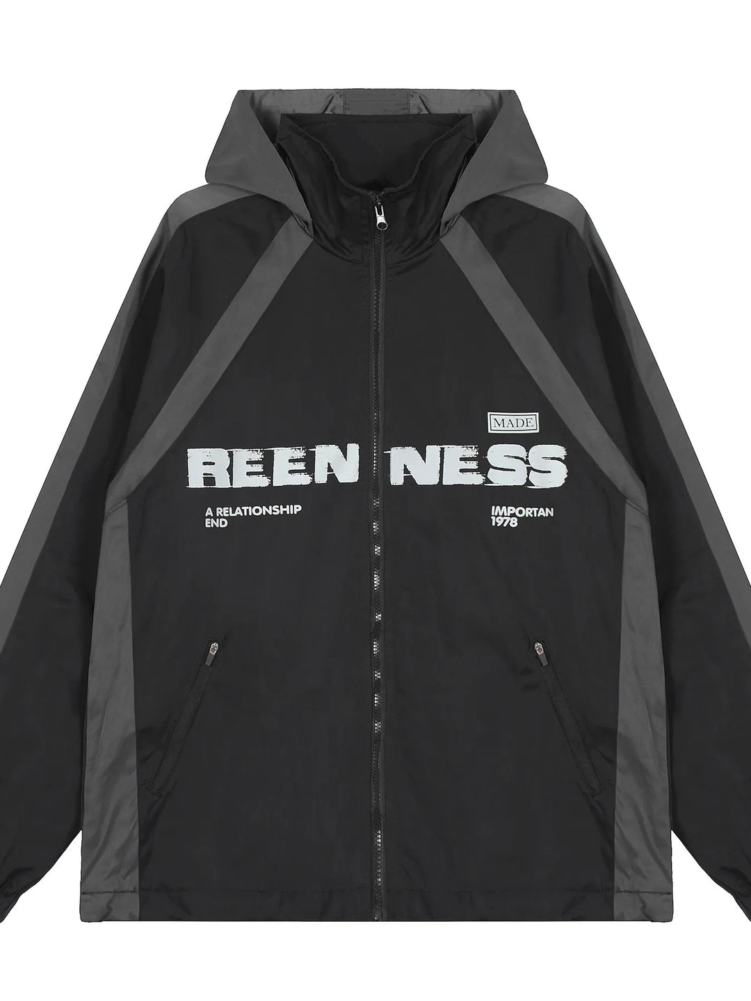Men's Letter Zip Up Hooded Windbreaker Jacket