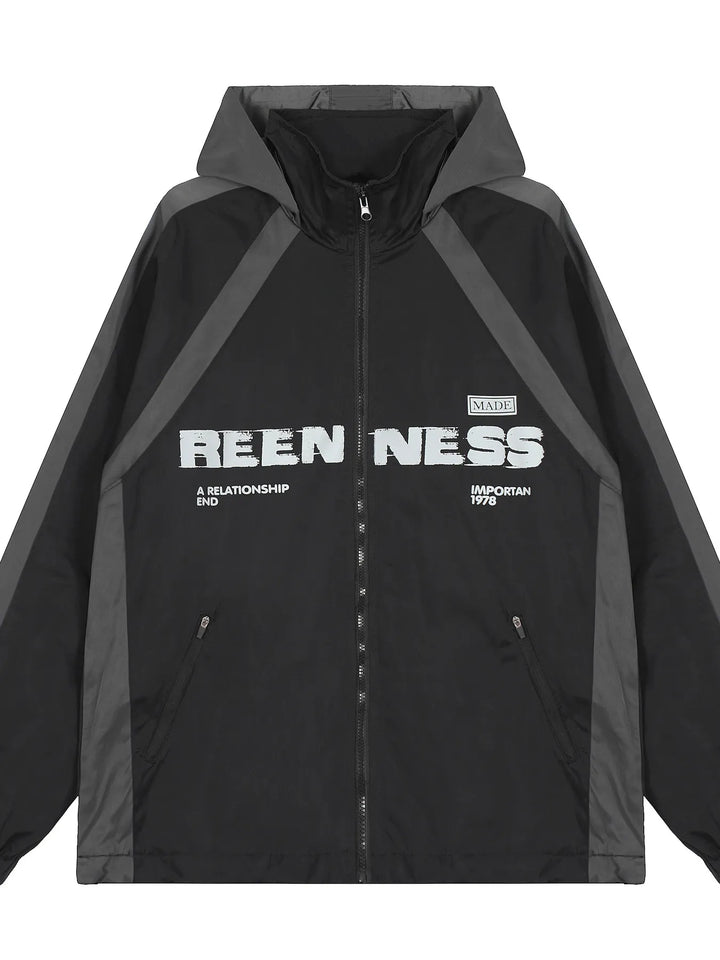 Men's Letter Zip Up Hooded Windbreaker Jacket