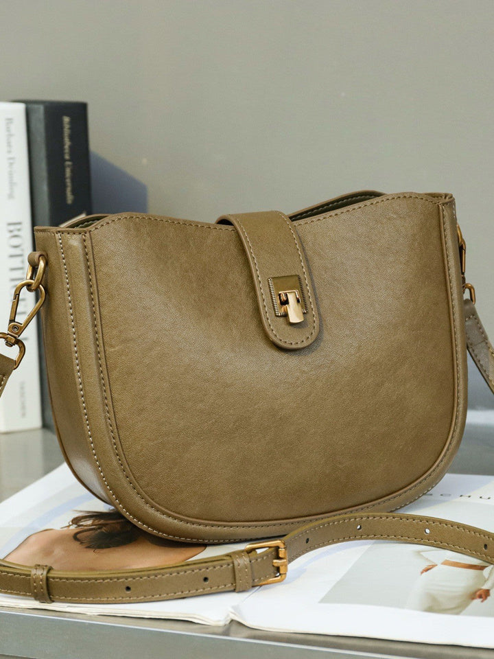 Genuine Leather Women's Bag, Top-layer Cowhide Saddle Bag, High-end Feel Genuine Leather Single Shoulder Half-moon Bag, Commuter Crossbody