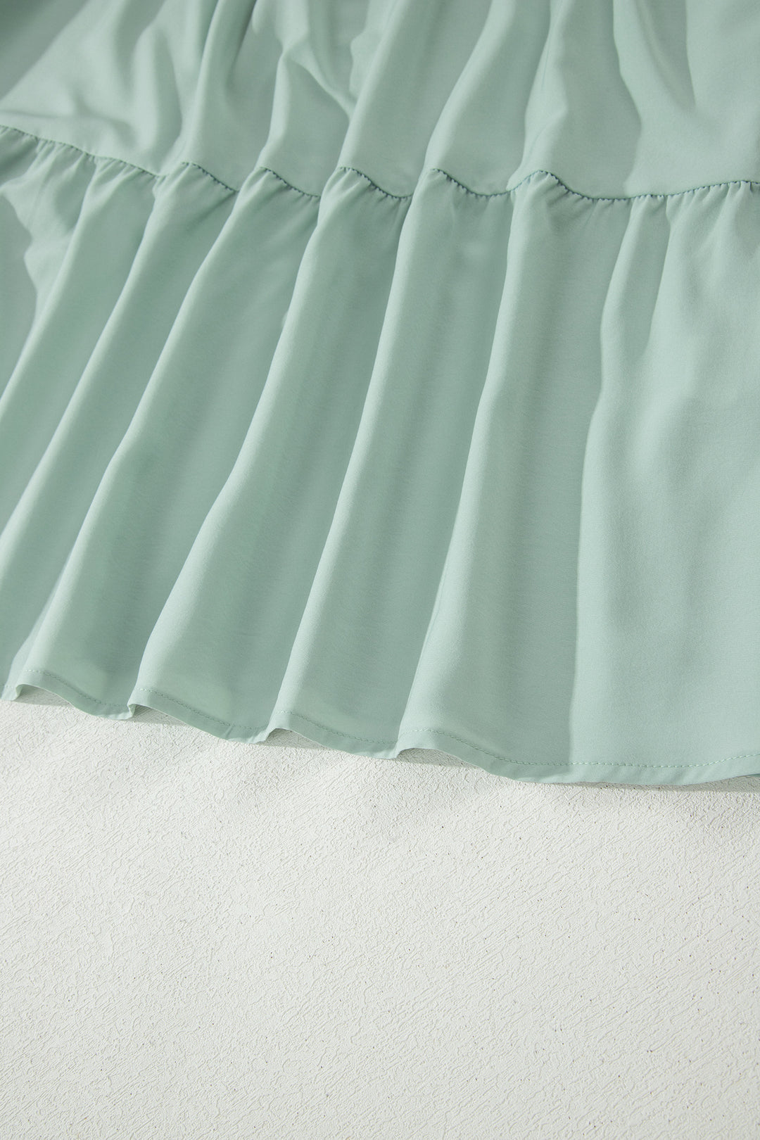 Clearly Aqua Solid Color V Neck Short Puff Sleeve High Waist Tiered Maxi Dress