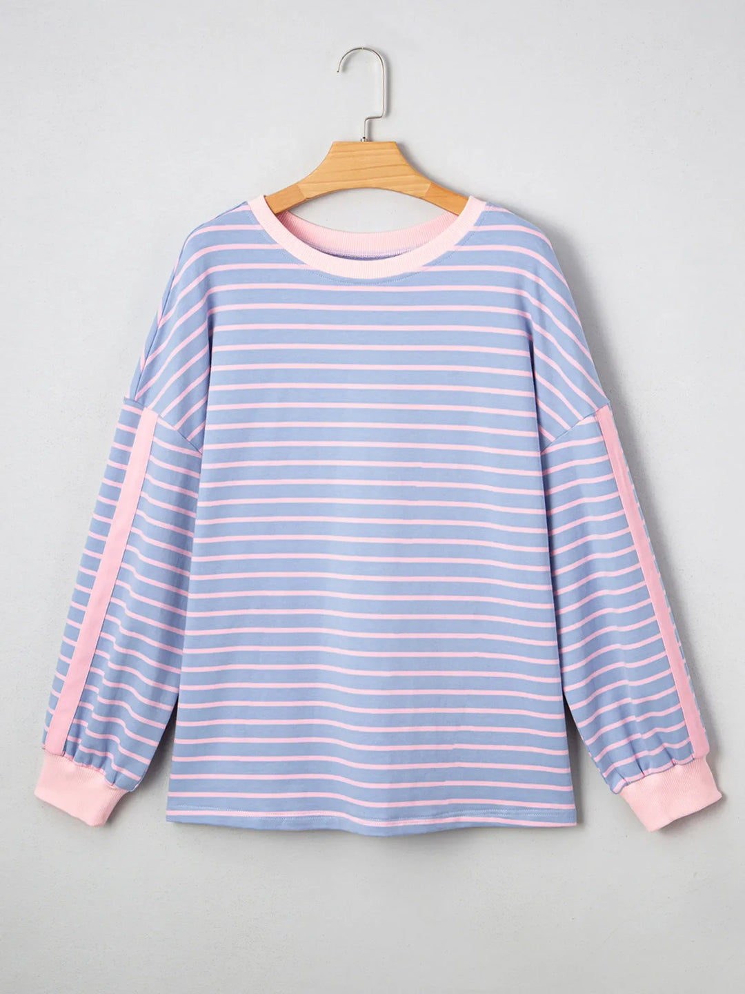 Stripe Oversize Contrast Trim Drop Shoulder Sweatshirt