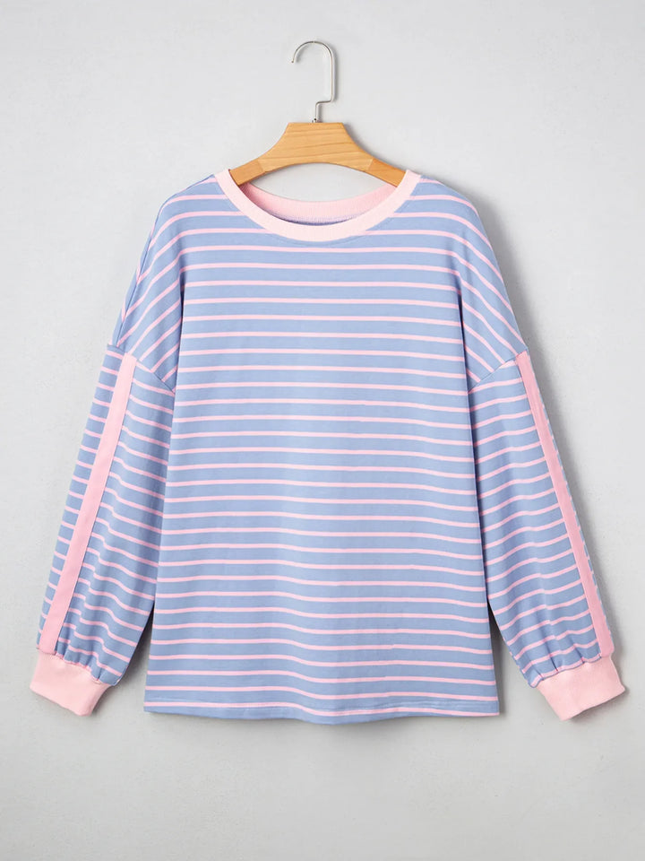 Stripe Oversize Contrast Trim Drop Shoulder Sweatshirt