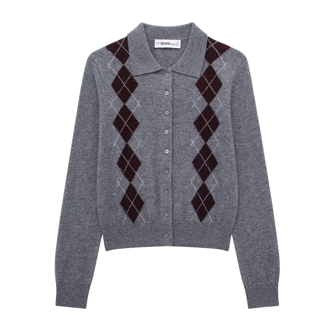Womens Fashion Lapel Long-Sleeve Single-Breasted Knit Cardigan