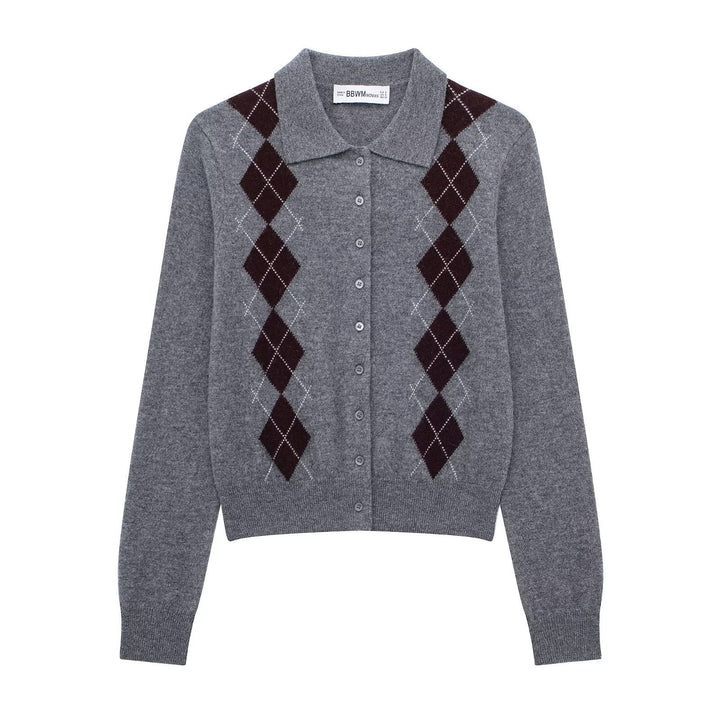 Womens Fashion Lapel Long-Sleeve Single-Breasted Knit Cardigan