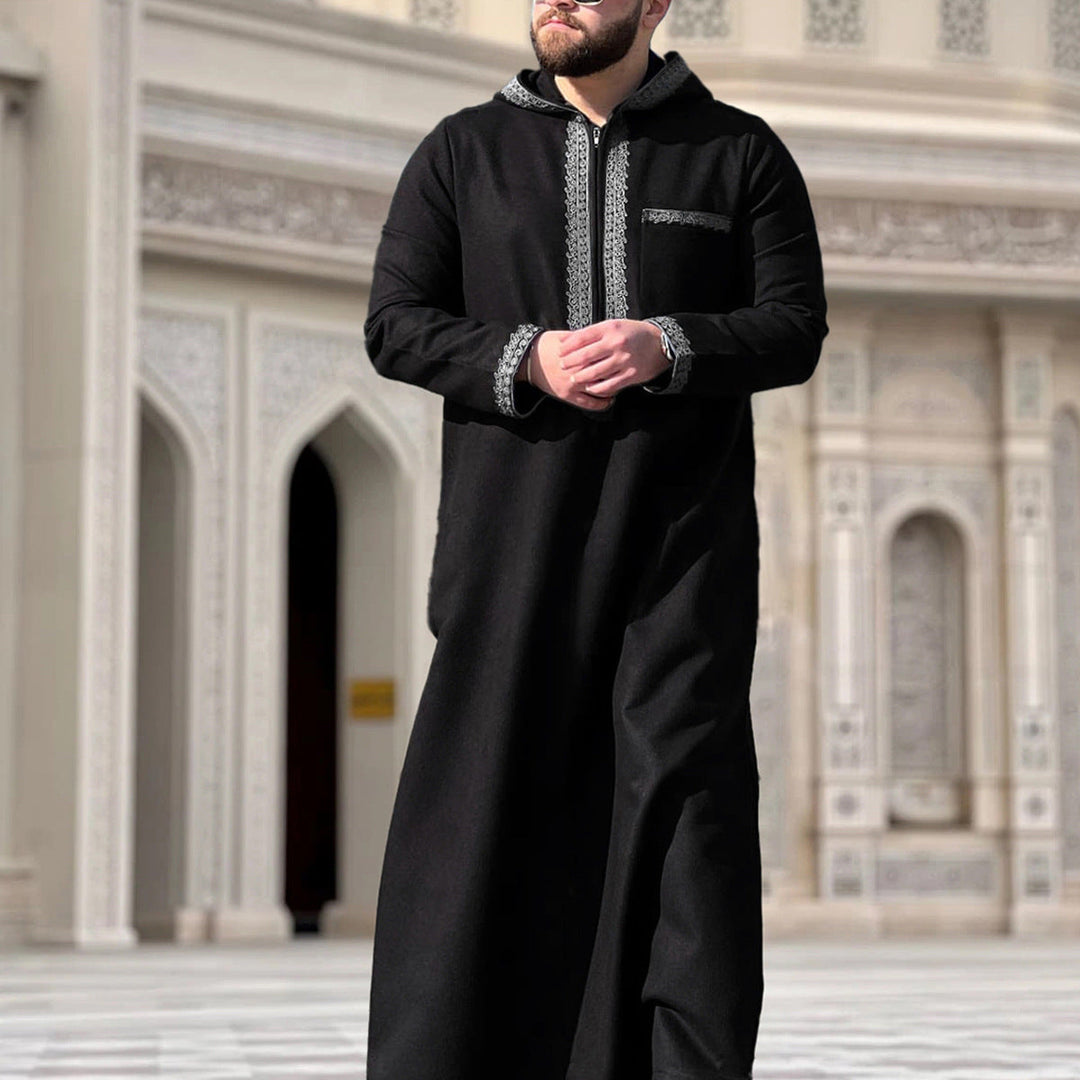Middle Eastern Men's Robe With Long Sleeves And A Hood For International Trade
