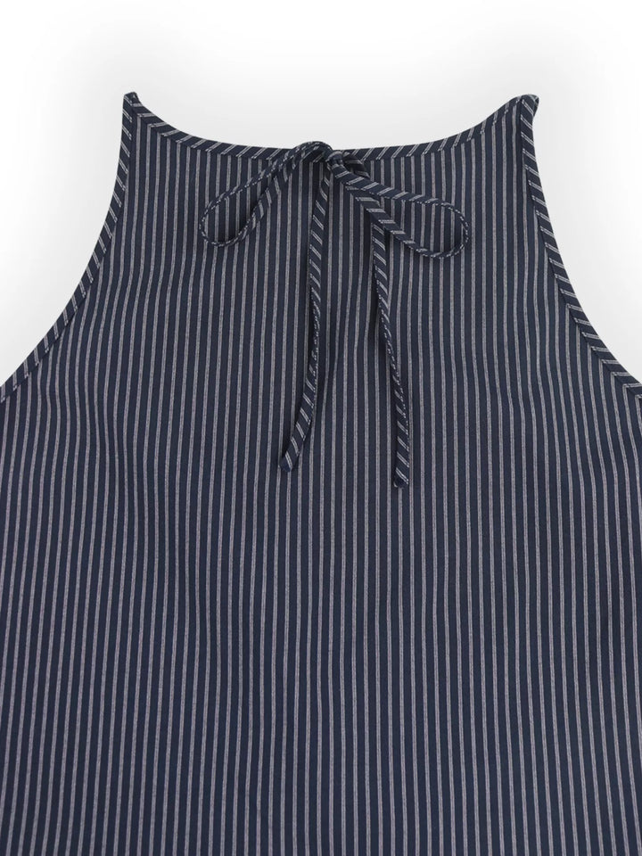 Striped Sleeveless Top and Wide-Leg Pants Set