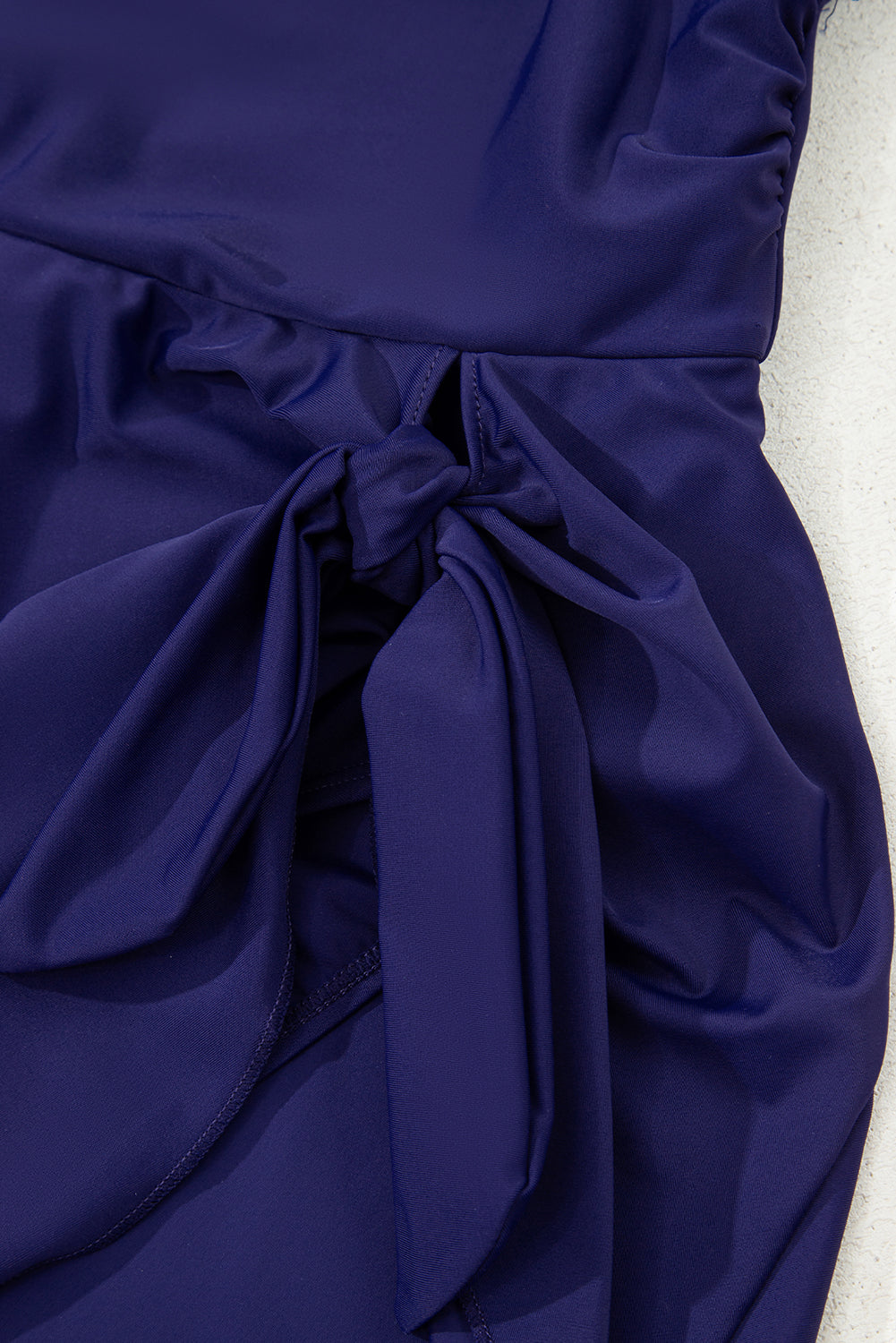 Navy Blue Adjustable Straps Cutout Ruched Knot Slit One Piece Swim Dress