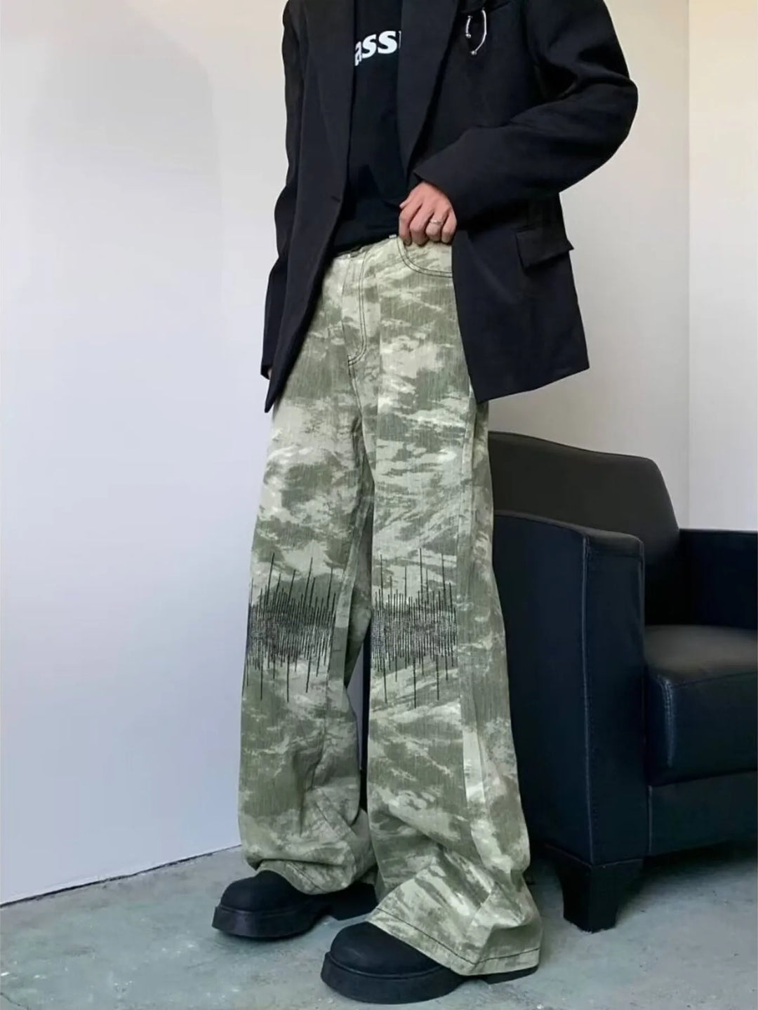 Men's Full Size Abstract Print Wide Leg Jeans Plus Size