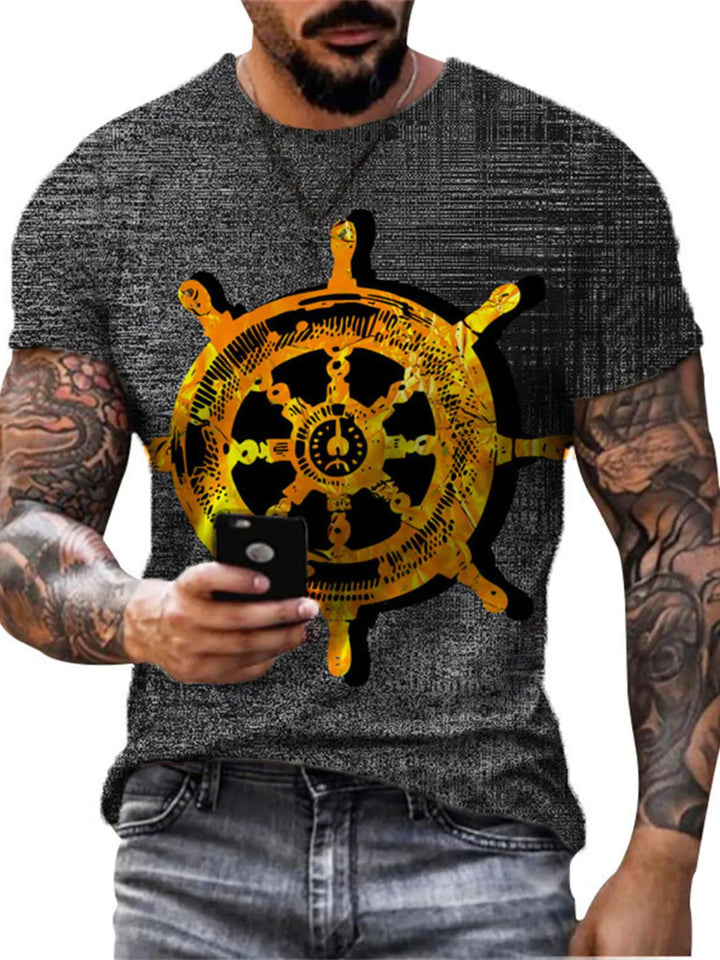 Men's Full Size Artistic Compass Graphic Round Neck T-Shirt Plus Size