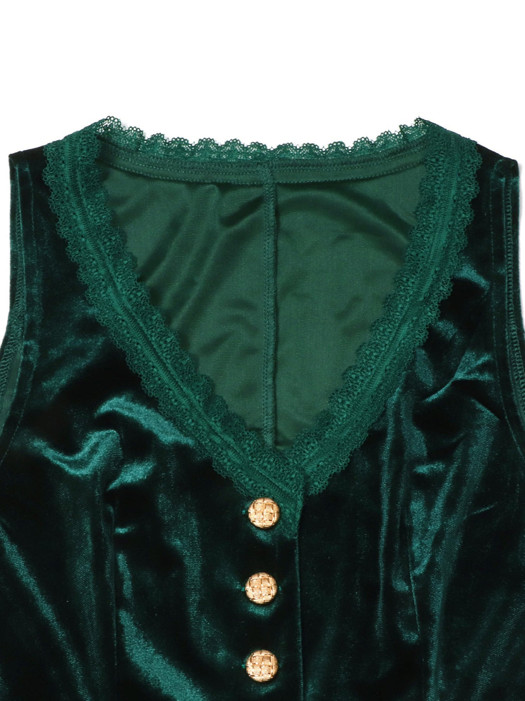 Velvet Lace Trim Button-Down Vest
