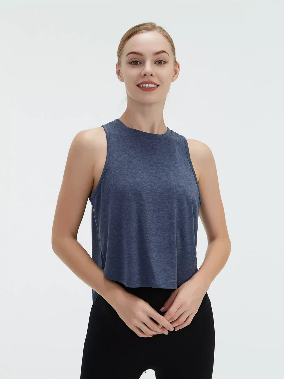 Cutout Back Round Neck Active Tank