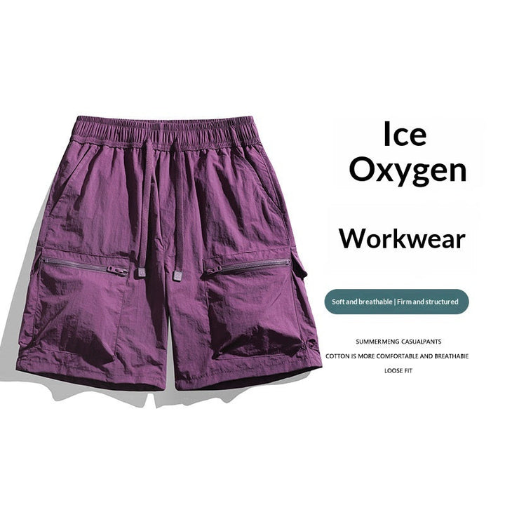 Ice-silk Work Shorts For Men Summer Thin Mid-length Pants