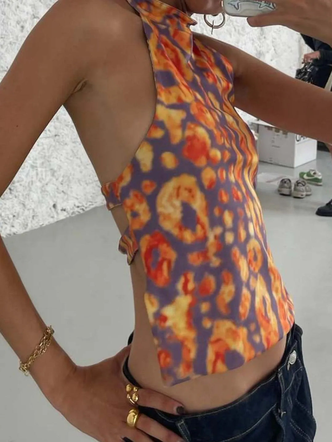 Backless Printed Halter Neck Tank