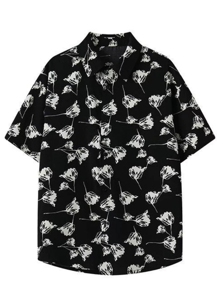 Men's Plus Size Printed Button Up Short Sleeve Shirt