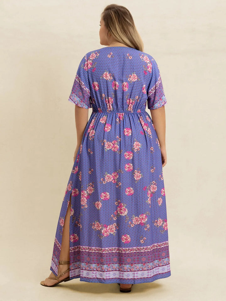 Plus Size Printed V-Neck Flutter Sleeve Dress