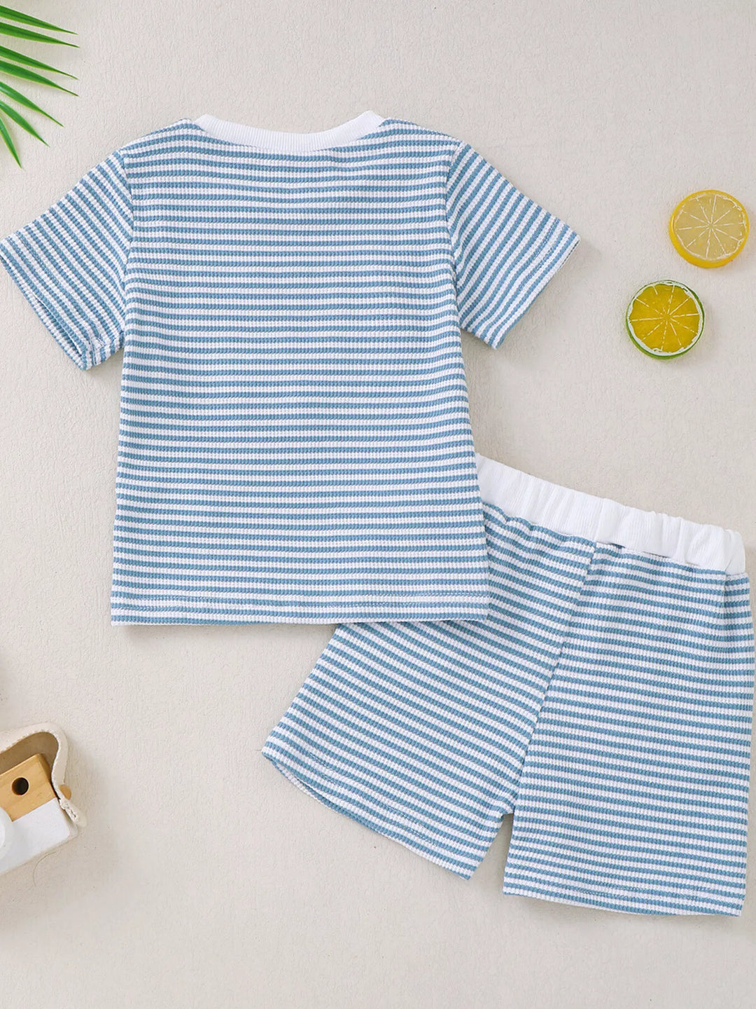 Children's Striped Letter Short Sleeve T-Shirt & Shorts Set