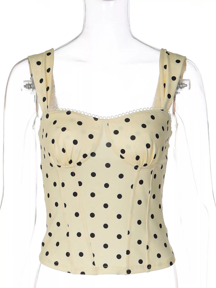 Polka Dot Sweetheart Neckline Tank Top