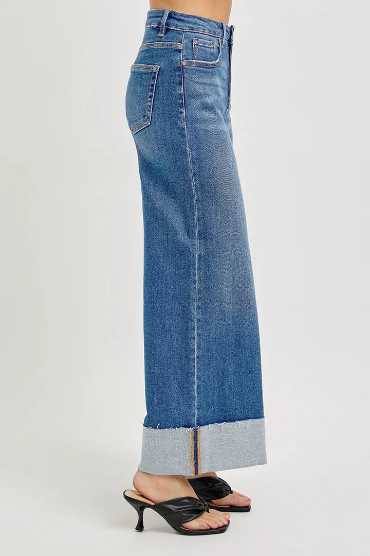 RISEN Full Size Tummy Control High Rise Crop Wide Cuffed Jeans Plus Size
