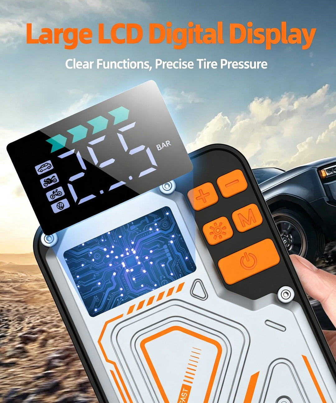 Tire Inflator, Auto Emergency Battery Booster Pack With Air Compressor, Onboard Air Compressor