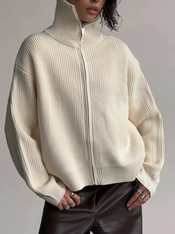 Zip-Up Ribbed Knit Cardigan