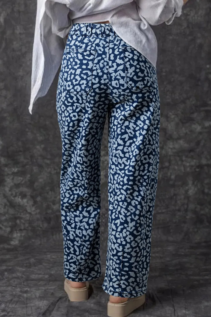 Leopard Print Wide Leg Jeans