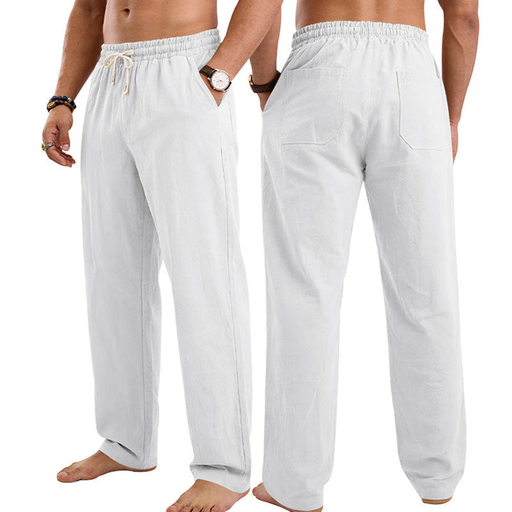 Mens Linen Casual Straight-Leg Trousers