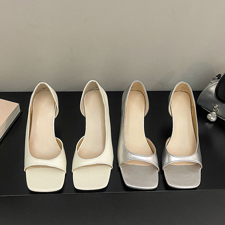 Summer Women French Style Soft Leather Square Peep Toe Slip-On Sandals, Elegant Versatile Thin High Heels