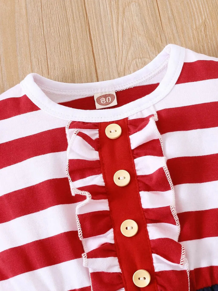 Striped & Stars Ruffled Round Neck Cap Sleeve Dress