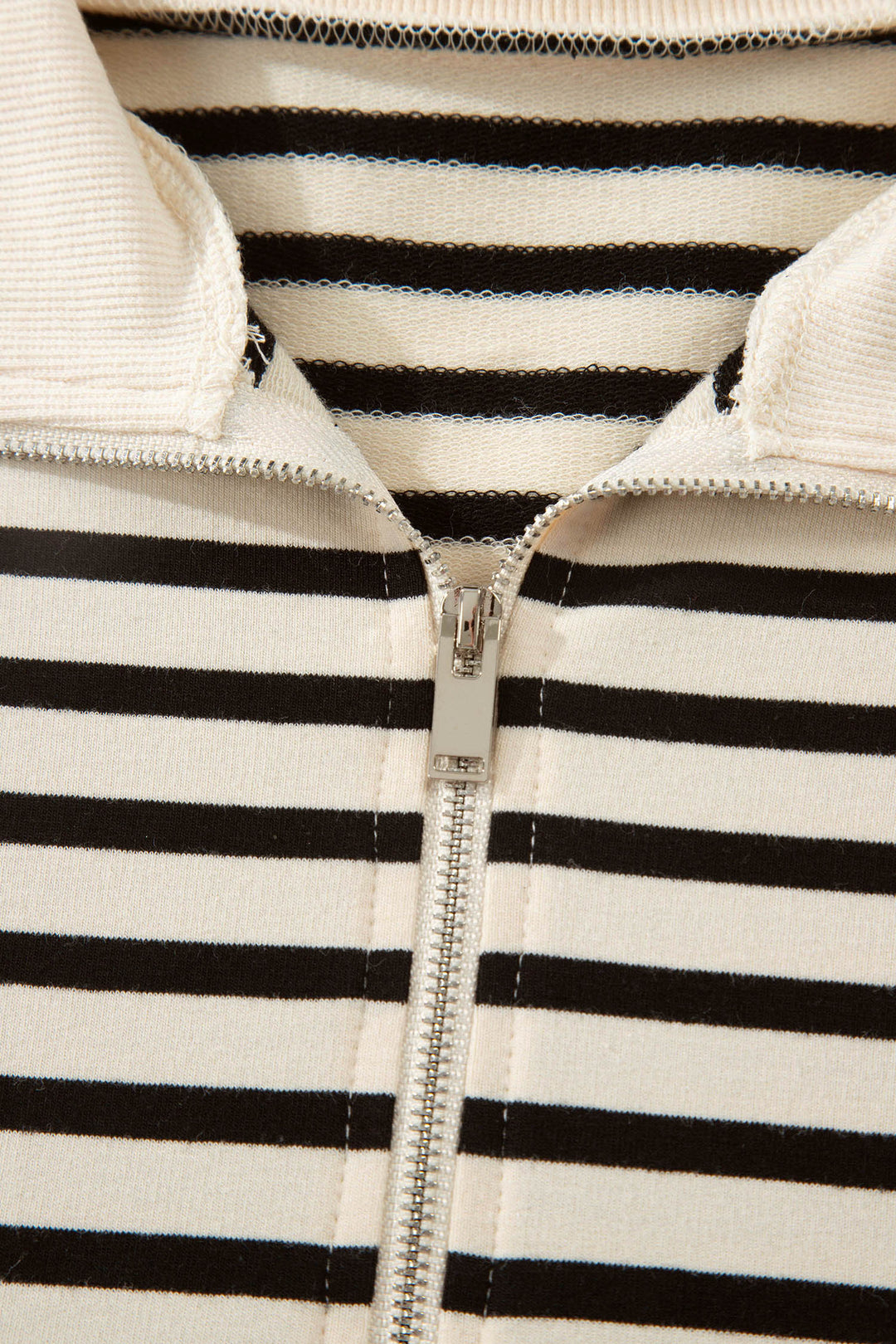 Black Stripe Ribbed Color Block Trim Zip Polo Tee Drawstring Shorts 2pcs Outfit